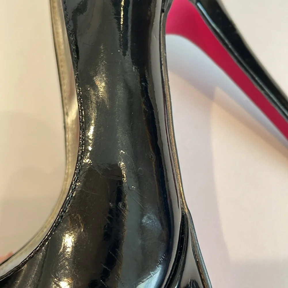 Signature Sole Black Patent Pink Bottom‎ Platform Heels 7.5